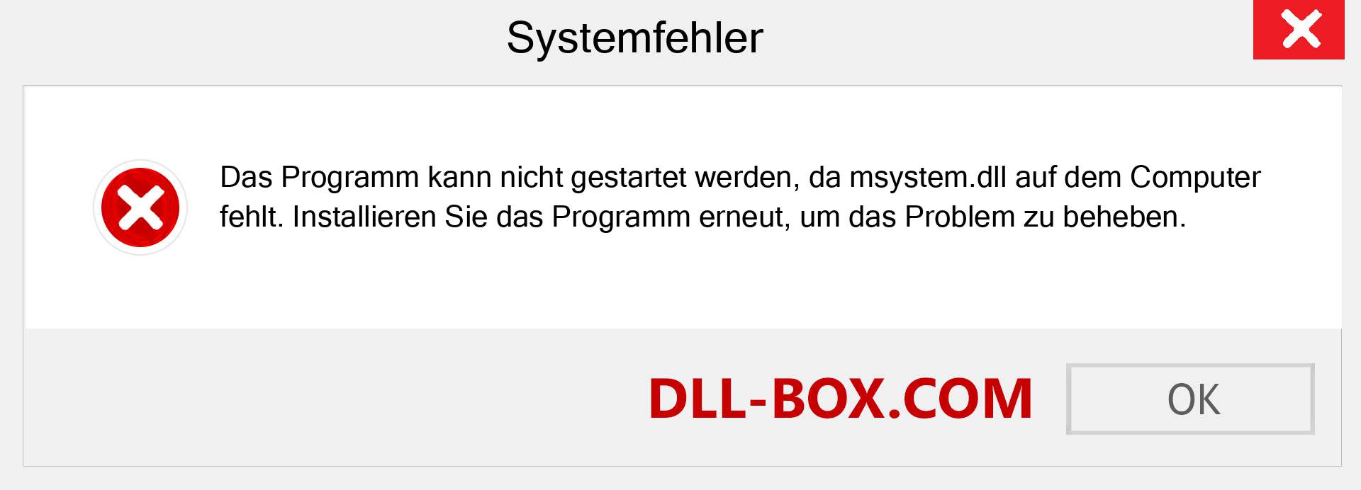 msystem.dll-Datei fehlt?. Download für Windows 7, 8, 10 - Fix msystem dll Missing Error unter Windows, Fotos, Bildern