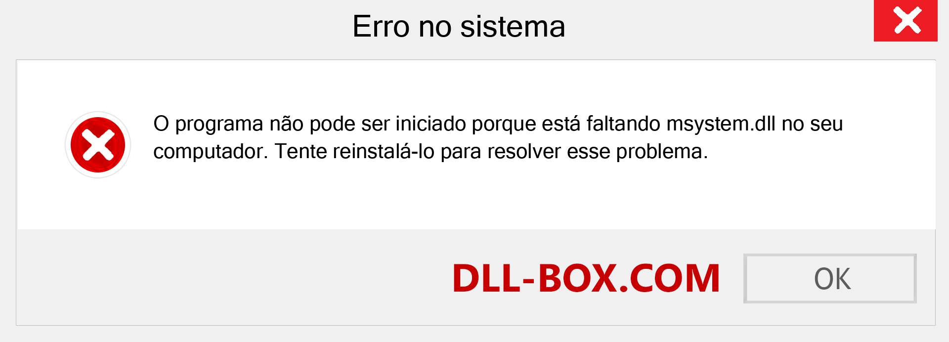 Arquivo msystem.dll ausente ?. Download para Windows 7, 8, 10 - Correção de erro ausente msystem dll no Windows, fotos, imagens