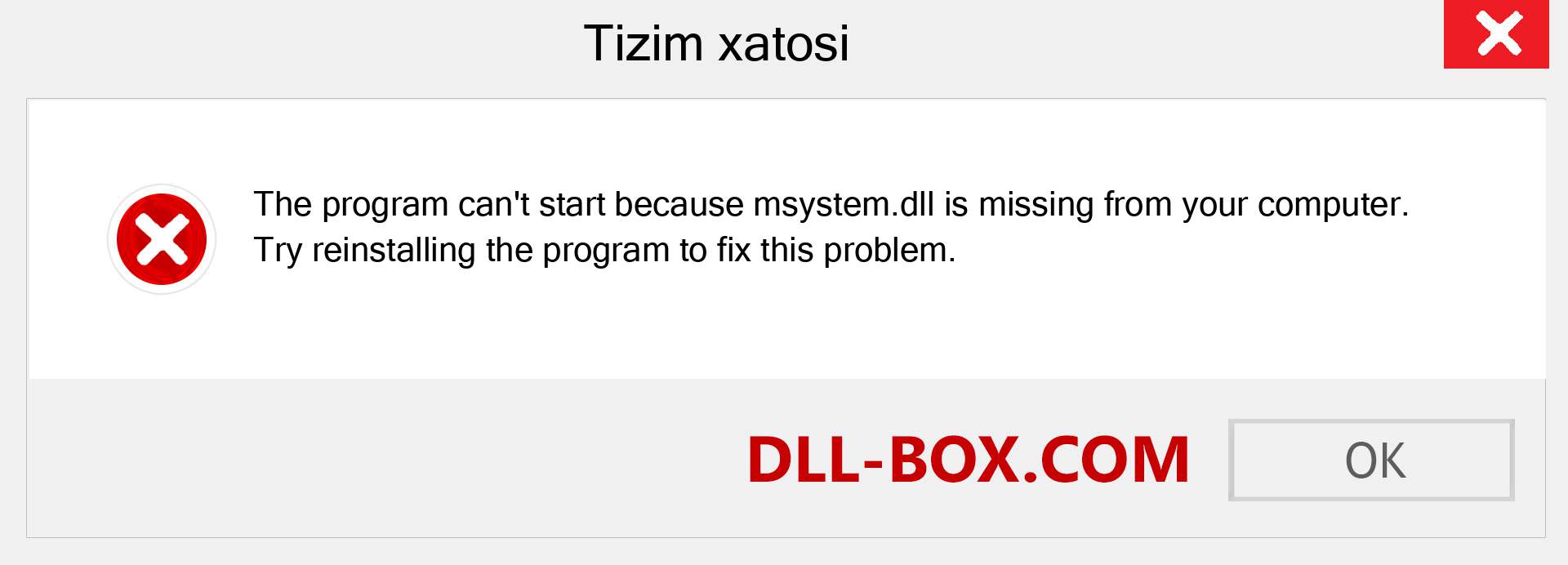 msystem.dll fayli yo'qolganmi?. Windows 7, 8, 10 uchun yuklab olish - Windowsda msystem dll etishmayotgan xatoni tuzating, rasmlar, rasmlar